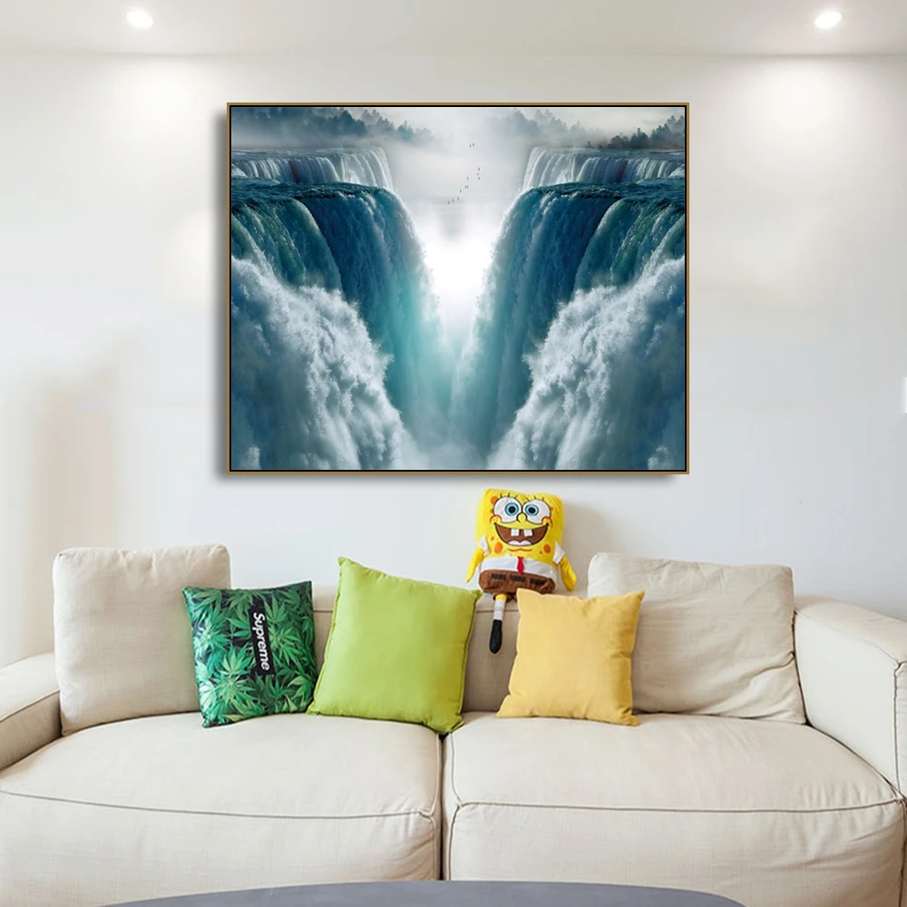 Canvas Painting Marvellous Falling Water Nature Landscope Posters and Prints Wall Artwork Pictures for Living Room Home Decor | Дом и сад