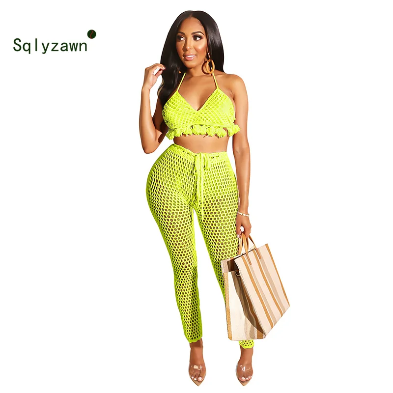 2019 Fishnet Tassel Beach Cover Ups Sets Women Off Shoulder Bra Tops + Long Pants Outfits Swimwear Mesh Sheer Cover Up Beachwear
2019 Fishnet Tassel Beach Cover Ups Sets Women Off Shoulder Bra Tops + Long Pants Outfits Swimwear Mesh Sheer Cover Up Beachwear