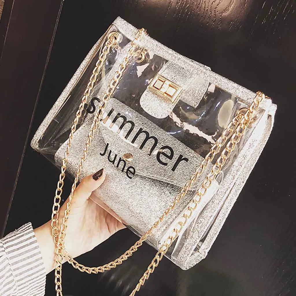 NEW 2020 Women's Fashion Transparent Sequin Shoulder Bag Chain Letter Shoulder Bag Summer Female Shoulder Bags bolso mujer
NEW 2020 Women's Fashion Transparent Sequin Shoulder Bag Chain Letter Shoulder Bag Summer Female Shoulder Bags bolso mujer