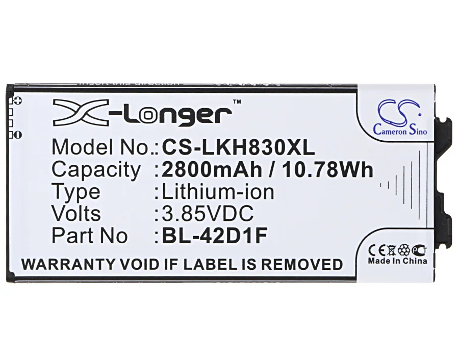 Cameron Sino 2800mAh Battery BL-42D1F for LG AS992, G5, G5 Lite, G5 SE, H820,H830,H840,H845,H848,H850,LS992, RS988, US992, VS987
Cameron Sino 2800mAh Battery BL-42D1F for LG AS992, G5, G5 Lite, G5 SE, H820,H830,H840,H845,H848,H850,LS992, RS988, US992, VS987
