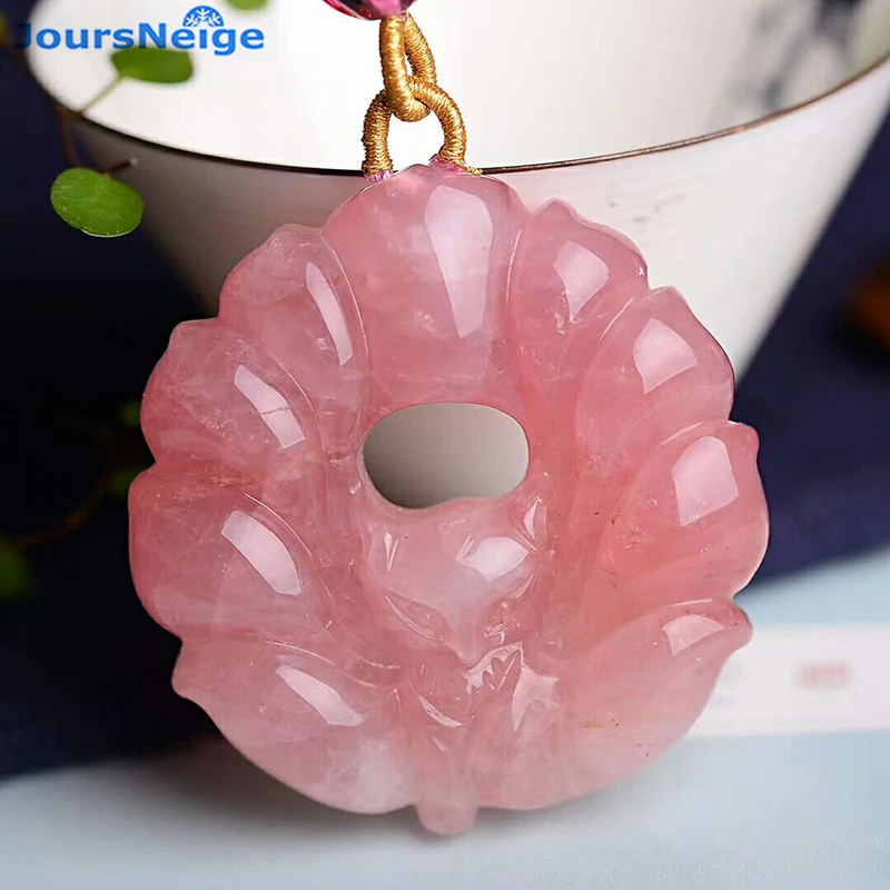 Wholesale Pink Natural Crystal Pendants Hand Carved Nine Tails Fox Pendant Sweater Chain Necklace Lucky for Women Gift Jewelry
Wholesale Pink Natural Crystal Pendants Hand Carved Nine Tails Fox Pendant Sweater Chain Necklace Lucky for Women Gift Jewelry