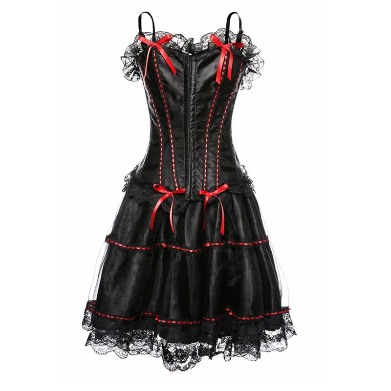 Plus Size Corset Dress Suit Shoulder Strap Solid Black Corset Korset Top With Mini Skirt Lace Up Satin Bustier Clubwear Corselet
Plus Size Corset Dress Suit Shoulder Strap Solid Black Corset Korset Top With Mini Skirt Lace Up Satin Bustier Clubwear Corselet