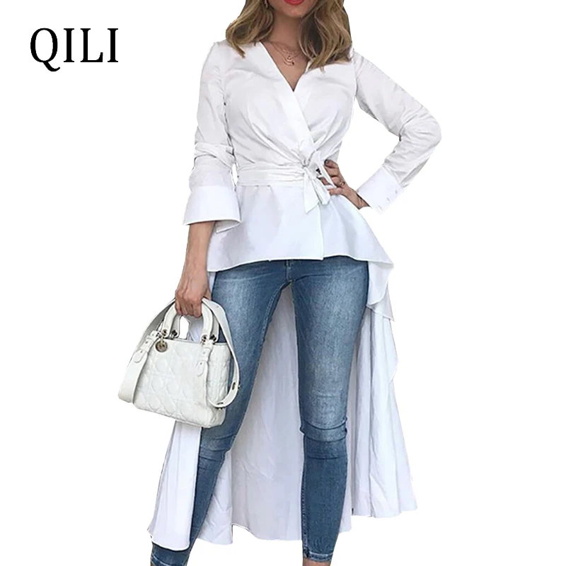 QILI Women White Shirt Dress Front Short Rear Long Bandage Dresses Summer Womens Casual Fashion Asymmetrical White Dress
QILI Women White Shirt Dress Front Short Rear Long Bandage Dresses Summer Womens Casual Fashion Asymmetrical White Dress