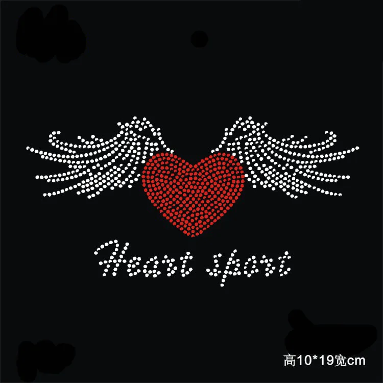 

2pc/lot Heart sport wings hot fix rhinestone transfer motifs iron on crystal transfers design patches for shirt