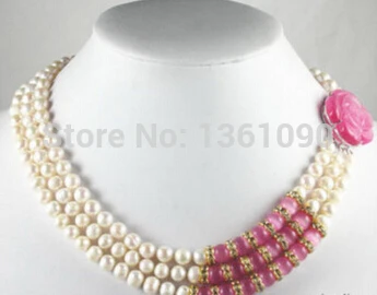 bjc 0001014 3 Rows Genuine White Pearl Pink Opal Rose Flower Clasp Crystal Necklace (C0309)
bjc 0001014 3 Rows Genuine White Pearl Pink Opal Rose Flower Clasp Crystal Necklace (C0309)