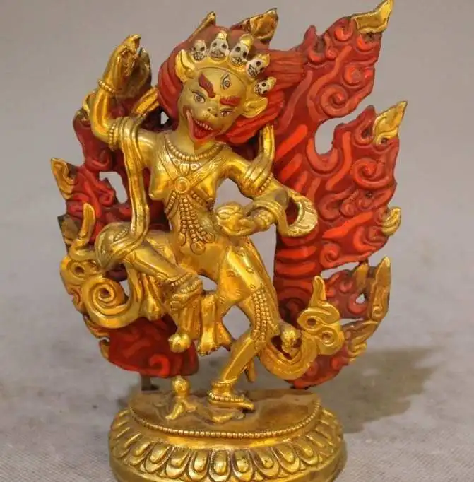 6" Old Tibet Buddhism Temple Bronze 24K Gold Vajrayogini Vajravarahi Buddha