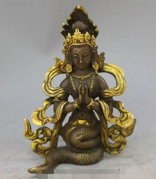 S03176 4" Tibet Tibetan Bronze 24K Gold Naga Kanya Buddha 5 Snake Head Kwan-yin Statue (B0328)
S03176 4" Tibet Tibetan Bronze 24K Gold Naga Kanya Buddha 5 Snake Head Kwan-yin Statue (B0328)