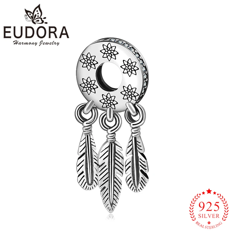 Eudora Настоящее серебро 925 пробы Ловец снов держатель круглый цветок бусины