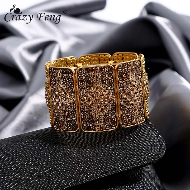 Crazy Feng Punk Stretch Bracelet Bangles for Women Vintage Indian Jewelry Dropshipping Antique Gold Color Wide Cuff Bangle
Crazy Feng Punk Stretch Bracelet Bangles for Women Vintage Indian Jewelry Dropshipping Antique Gold Color Wide Cuff Bangle