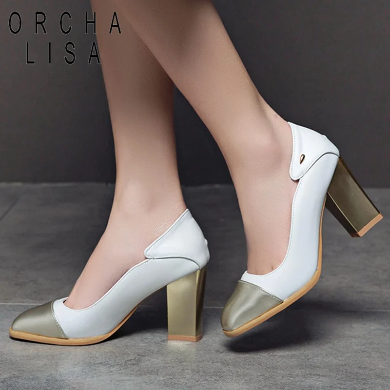 ORCHA LISA 8.5cm chunky High Heels Shoes Women Thick High Heel Pumps Pointed toe OL office shoes beige black plus size 46
ORCHA LISA 8.5cm chunky High Heels Shoes Women Thick High Heel Pumps Pointed toe OL office shoes beige black plus size 46
