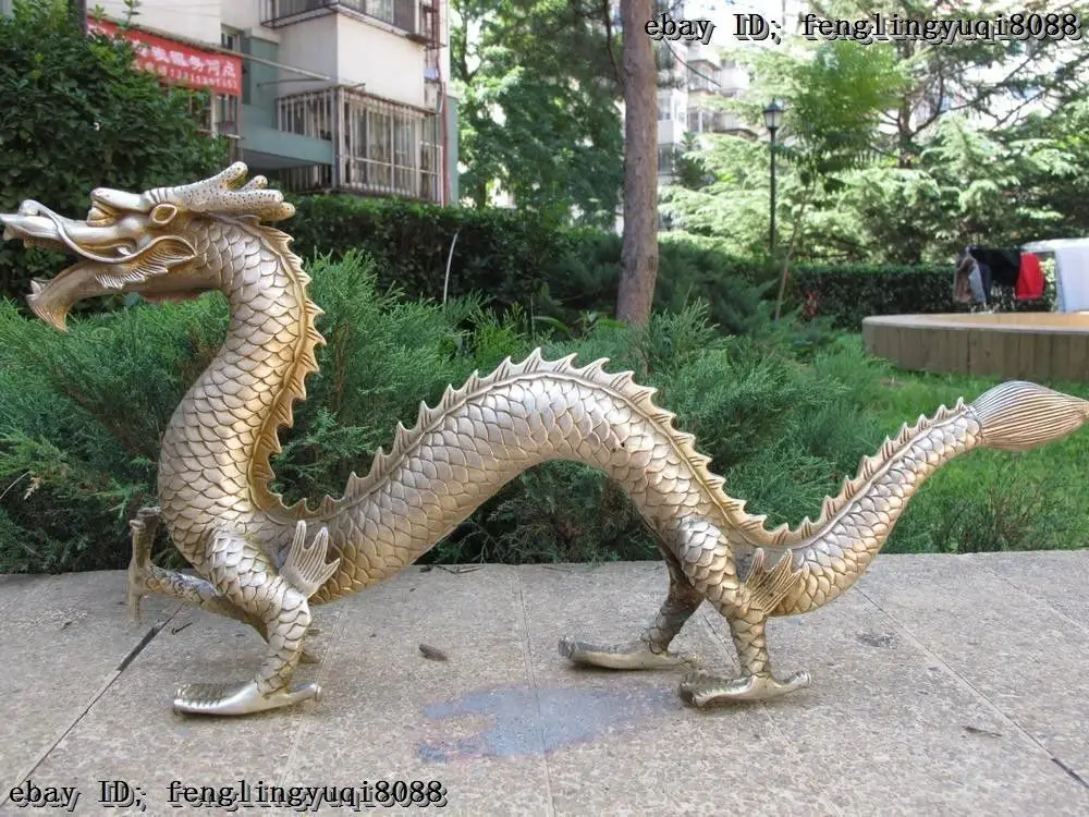 

Китайская народная Изысканная Статуя фэн-шуй из белой меди и серебра с драконом на удачу художественное украшение для сада латунная бронза
