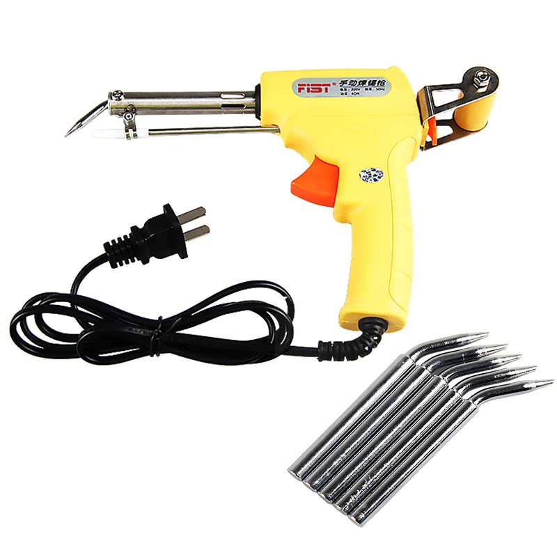 60W Manual Tin Gun Suction Electric Welding Gun Tool Automatic Send Tin Soldering Iron Gun With 5 pcs Soldering Iron Tips
60W Manual Tin Gun Suction Electric Welding Gun Tool Automatic Send Tin Soldering Iron Gun With 5 pcs Soldering Iron Tips