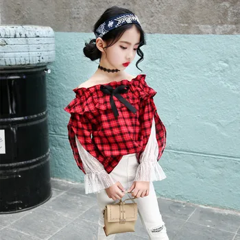 2018 Kids Girls Lace flared sleeve Blouse Off Shoulder girls Blouse Shirt Spring Girls Plaid Tops Princess Children Clothing
2018 Kids Girls Lace flared sleeve Blouse Off Shoulder girls Blouse Shirt Spring Girls Plaid Tops Princess Children Clothing
