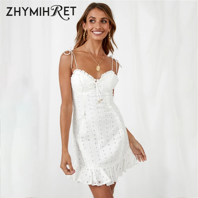 ZHYMIHRET Elegant White Lace V Neck Dress Women Spaghetti Strap Vestidos Ruffles Mini Bodycon Dress 2019 Summer Beach Robe Femme
ZHYMIHRET Elegant White Lace V Neck Dress Women Spaghetti Strap Vestidos Ruffles Mini Bodycon Dress 2019 Summer Beach Robe Femme