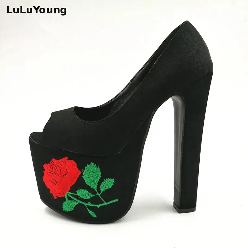 Women 17cm High Heels Thick Heel Shoes Peep Toe Black Platform PUMPS with Red Flower sy-1444
Women 17cm High Heels Thick Heel Shoes Peep Toe Black Platform PUMPS with Red Flower sy-1444