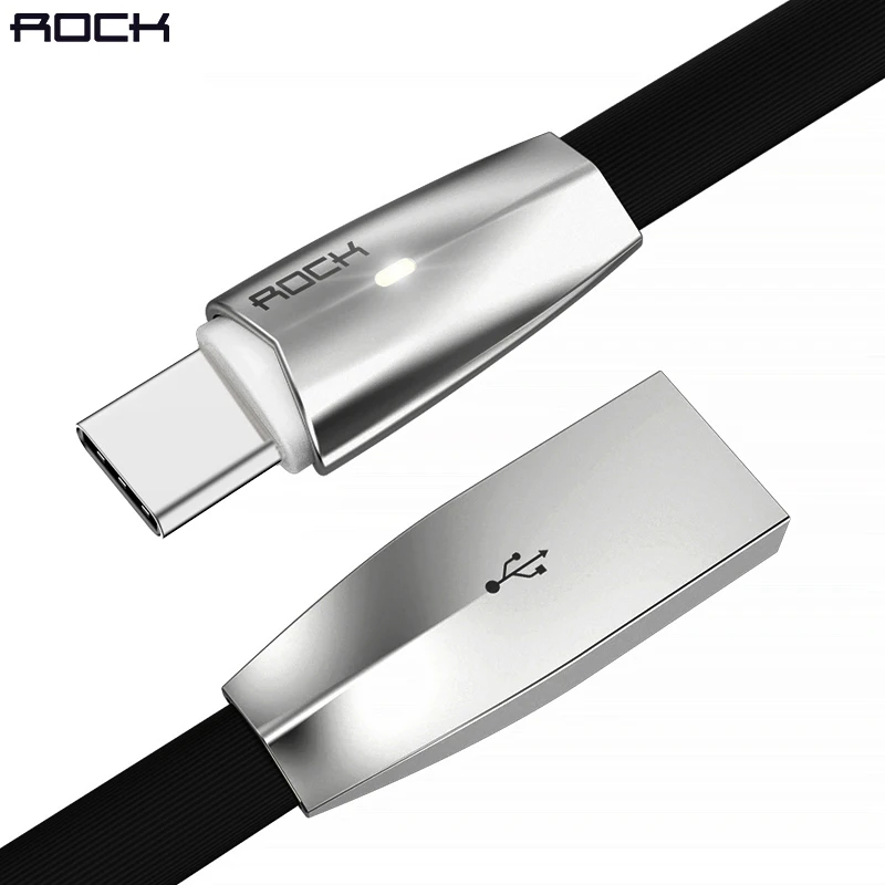 Рок-н-Тип C кабель 2A цинковый сплав светодиодные лампы Тип-C USB Дата-кабель для huawei