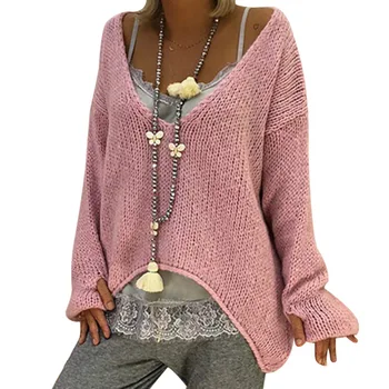 Laamei 2018 Women's Solid Color Sweater deep V-Neck Gloves Knitted Irregular Long Sleeve long-sleeved casual sweater girl
Laamei 2018 Women's Solid Color Sweater deep V-Neck Gloves Knitted Irregular Long Sleeve long-sleeved casual sweater girl