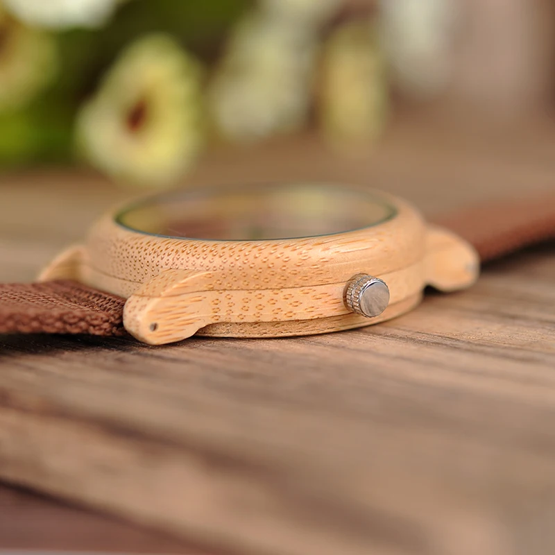 BOBO BIRD Red Dial Bamboo Wooden Watch With Nylon Strap BOBO BIRD Red Dial Bamboo Wooden Watch With Nylon Strap