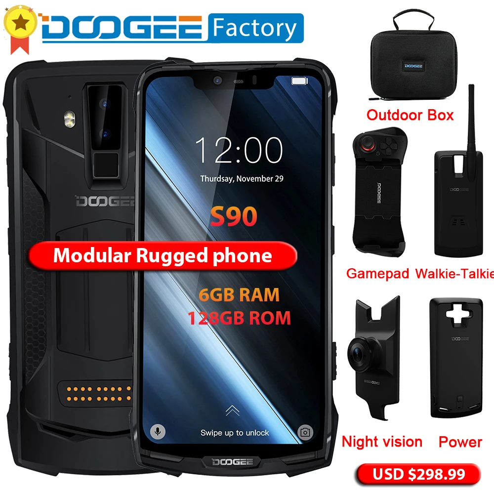New DOOGEE S90 Modular Smartphone Helio P60 Octa core NFC 6.18 FHD+ Display IP68/IP69K 6GB 128GB 16MP Camera 4G Mobile Phone
New DOOGEE S90 Modular Smartphone Helio P60 Octa core NFC 6.18 FHD+ Display IP68/IP69K 6GB 128GB 16MP Camera 4G Mobile Phone