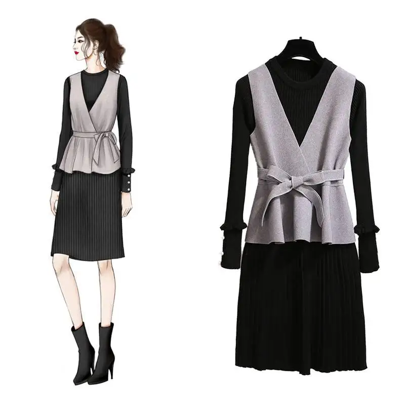 Women 2019 Spring Autumn Elegant Sets Female Irregular Knitted Vest Sweater Tops+Mesh Pleated Bottoming Dress 2 Pieces Suit V967
Women 2019 Spring Autumn Elegant Sets Female Irregular Knitted Vest Sweater Tops+Mesh Pleated Bottoming Dress 2 Pieces Suit V967