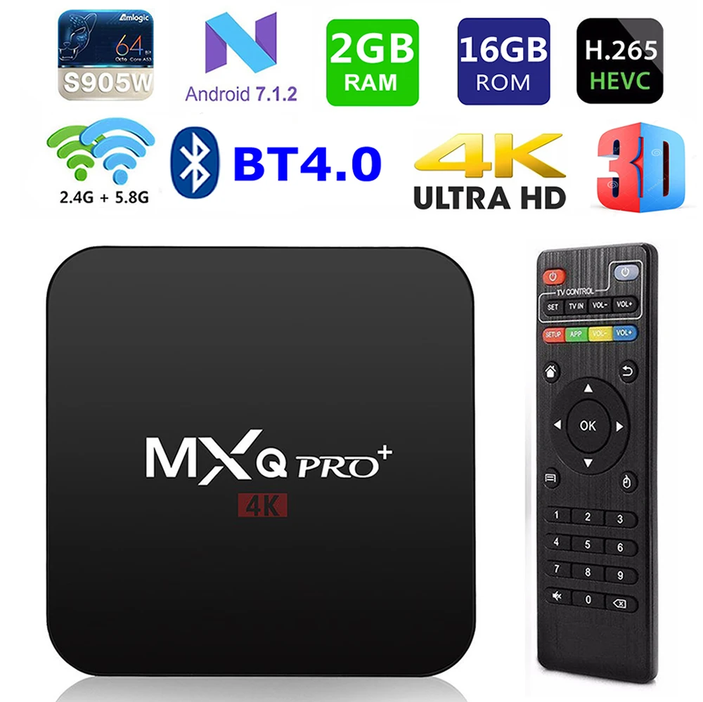 

MXQ PRO+ Smart TV BOX Android 7.1 S905w Quad core 2G/16G Bluetooth 2.4G/5G Dual WIFI 3D 4K H.265 HDR TV Set-Top Box Media Player