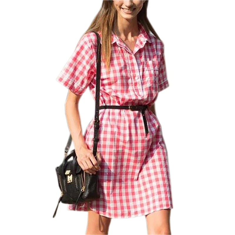 Vintage Red Plaid Shirts Dress Prairie Chic Women Turn-down Collar Short Sleeve Dresses Female Check Sundress Robe No Belt K001
Vintage Red Plaid Shirts Dress Prairie Chic Women Turn-down Collar Short Sleeve Dresses Female Check Sundress Robe No Belt K001