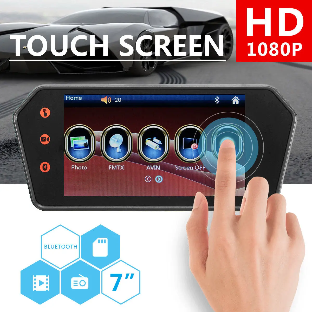 7" LCD MP5 Bluetooth Car Rear View Mirror Monitor Touch Screen HD Reversing View Parking Monitor
7" LCD MP5 Bluetooth Car Rear View Mirror Monitor Touch Screen HD Reversing View Parking Monitor