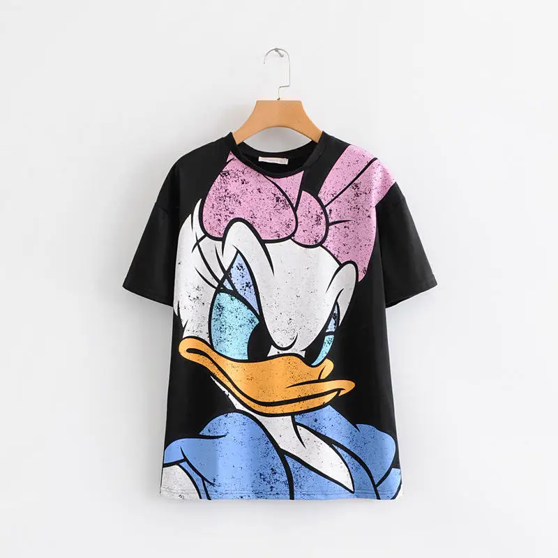 Co-branded Women T Shirt Fashion Donald Duck Cartoon print Tee Summer O neck Short sleeve Black Shirt Casual Female Tops Zaraing
Co-branded Women T Shirt Fashion Donald Duck Cartoon print Tee Summer O neck Short sleeve Black Shirt Casual Female Tops Zaraing