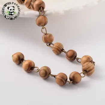 Round Handmade Wood Beaded Chains, with Brass Findings, Antique Bronze, 7mm; about 85pcs/strand, 39.3"
Round Handmade Wood Beaded Chains, with Brass Findings, Antique Bronze, 7mm; about 85pcs/strand, 39.3"