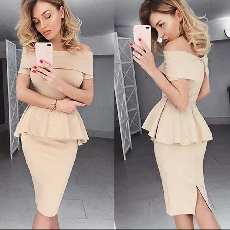 Women Dress Elegant Sexy Slash Neck Package Hip Ruffles Dress Fromal OL Office Work Sheath Solid Dresses Vestidos Plus Size
Women Dress Elegant Sexy Slash Neck Package Hip Ruffles Dress Fromal OL Office Work Sheath Solid Dresses Vestidos Plus Size