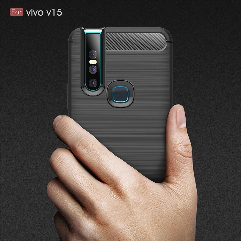 

For VIVO V15 Carbon Fiber Case Anti-knock Soft TPU Brushed Rugged Rubber Armor Silicone Hybrid Phone Cover Case For VIVO V15