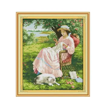 Joy Sunday Woman Under The Apple Tree Chinese Character Cross Stitch Kit Lady And Puppy Dog Furniture Cloth Sewing Embroidery
Joy Sunday Woman Under The Apple Tree Chinese Character Cross Stitch Kit Lady And Puppy Dog Furniture Cloth Sewing Embroidery