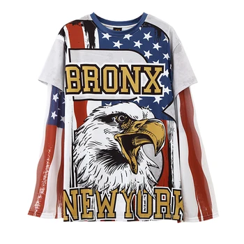 Large size women's hip hop long-sleeved T-shirt tide brand long section mesh gown New York eagle fake two-piece compassionate
Large size women's hip hop long-sleeved T-shirt tide brand long section mesh gown New York eagle fake two-piece compassionate