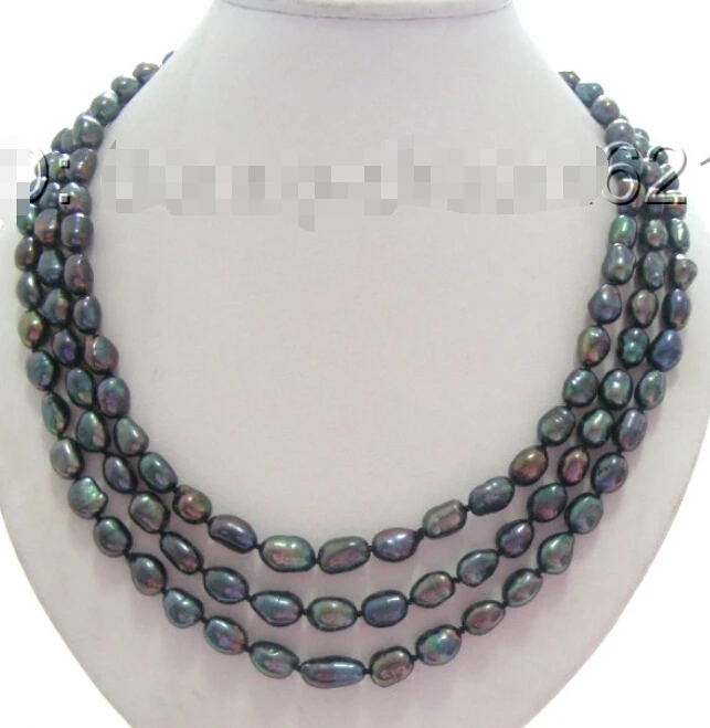 

shipping CLASSIC 22"3strands 11mm black baroque freshwater pearls necklace a0079