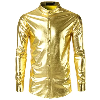 Men Shirt 2018 Shiny Gold Coated Metallic Night Club Mens Shirts Casual Slim Fit Stand Collar Long Sleeve Shirt Camisa Social
Men Shirt 2018 Shiny Gold Coated Metallic Night Club Mens Shirts Casual Slim Fit Stand Collar Long Sleeve Shirt Camisa Social