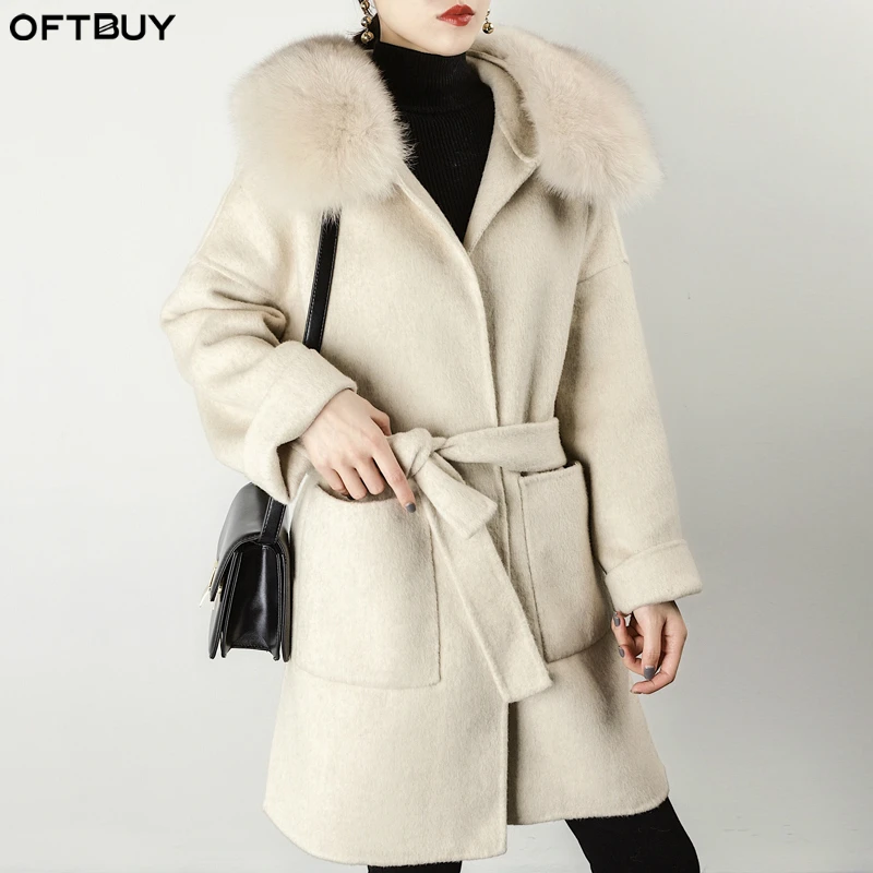 OFTBUY Spring Real Fur Coat Winter Jacket Women Natural Fox Fur Collar Cashmere Wool Blends Long Beige Grey Pockets Belt Ladies
OFTBUY Spring Real Fur Coat Winter Jacket Women Natural Fox Fur Collar Cashmere Wool Blends Long Beige Grey Pockets Belt Ladies