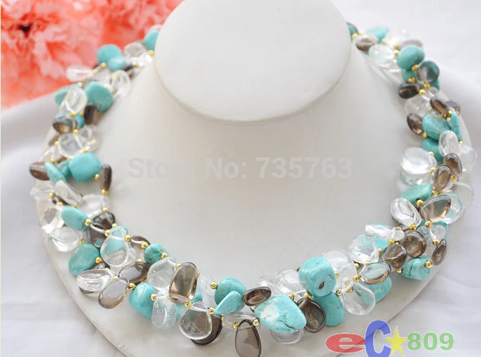 xiuli 001297 3row 18" nature Smoky quartz clean crystal Turquoise Gravel NECKLACE
xiuli 001297 3row 18" nature Smoky quartz clean crystal Turquoise Gravel NECKLACE