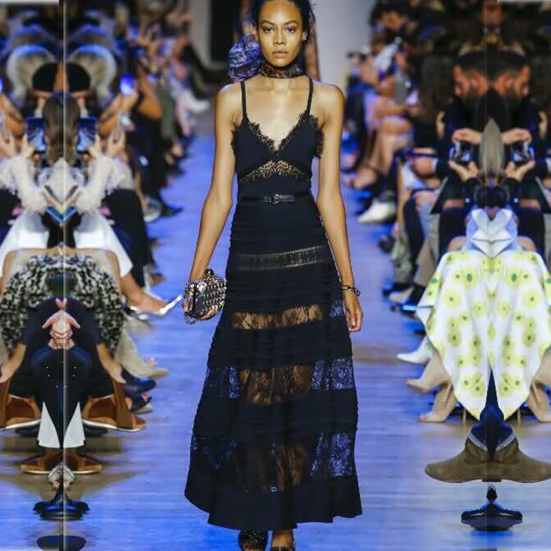 2019 Runway Designer Lace Mesh Patchwork Spaghetti Strap Sexy Woman Maxi Dress Hollow Out Embroidery Female Long Dress Vestidos
2019 Runway Designer Lace Mesh Patchwork Spaghetti Strap Sexy Woman Maxi Dress Hollow Out Embroidery Female Long Dress Vestidos