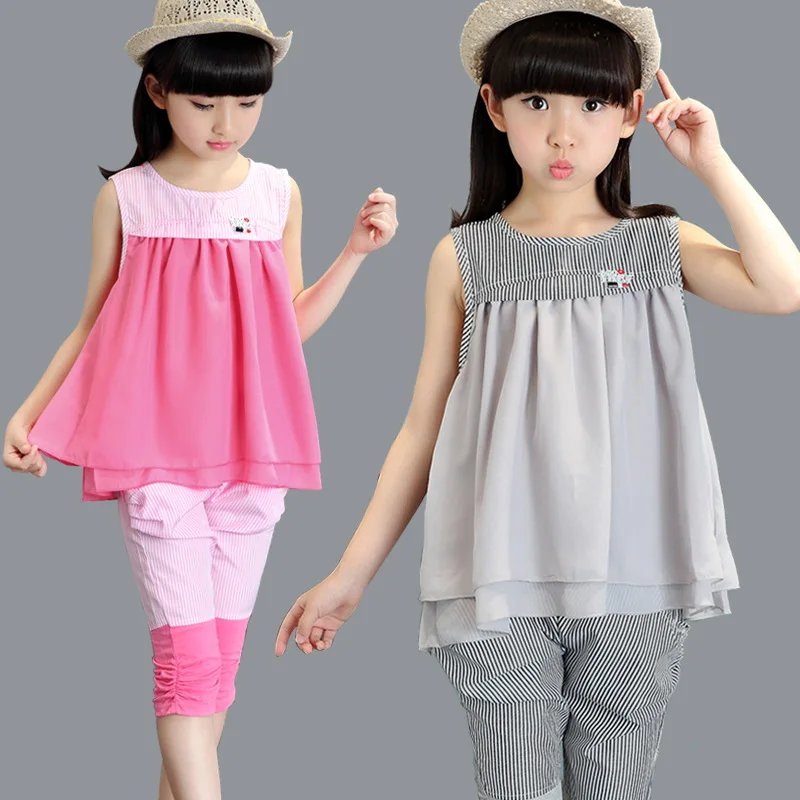 Girls Clothes Set Summer Fashion Casual Sleeveless O-neck Children Clothing Set Chiffon Striped Top + Pants For Age 3-13 Years
Girls Clothes Set Summer Fashion Casual Sleeveless O-neck Children Clothing Set Chiffon Striped Top + Pants For Age 3-13 Years