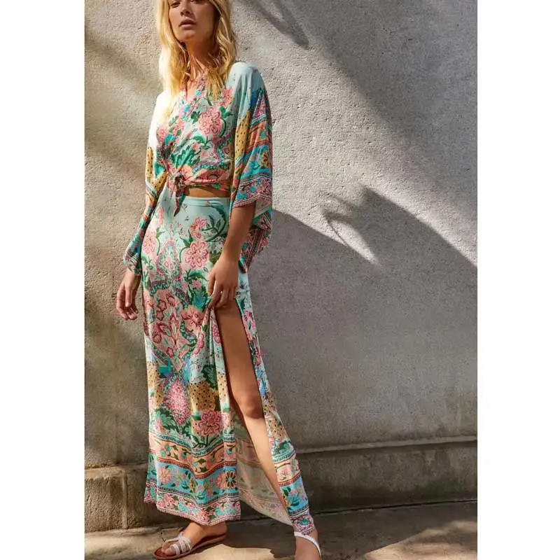 Boho Inspired summer dress floral print splits up sides long maxi dress Kimono h sleeve wrap women casual chic vestidos 2018
Boho Inspired summer dress floral print splits up sides long maxi dress Kimono h sleeve wrap women casual chic vestidos 2018