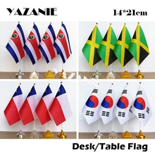 YAZANIE 14*21cm 4PCS Costa Rica Jamaica Chile South Korea Desk Flag Office Countries Polyester Table Flag with Flagpole Base