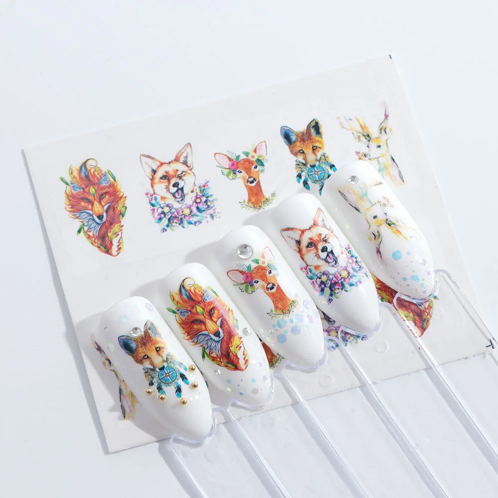 Наклейки для ногтей с фламинго Серия животных водная наклейка кошка лиса