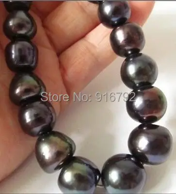 

YH@CS >HUGE NATURAL 18"12-13MM SOUTH SEA GENUINE BLACK GREEN PEARL NECKLACE NEW