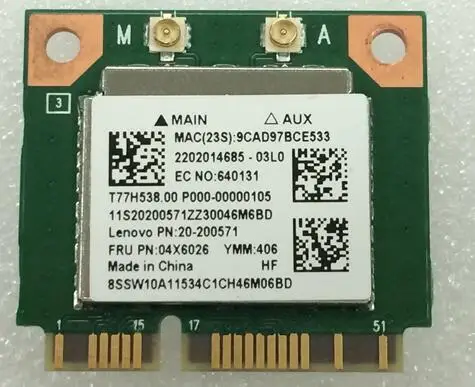 Realtek RTL8821AE FRU: 04X6026 433 Мбит AC Половина Мини PCIe WLAN WIFI BlueTooth4.0 Карты для Lenovo B40-30 20200571 |