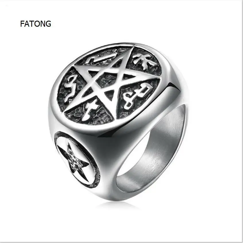 Foreign Trade Jewelry Retro personality evil down Pentagram Satan teach men titanium steel ring t0678
Foreign Trade Jewelry Retro personality evil down Pentagram Satan teach men titanium steel ring t0678