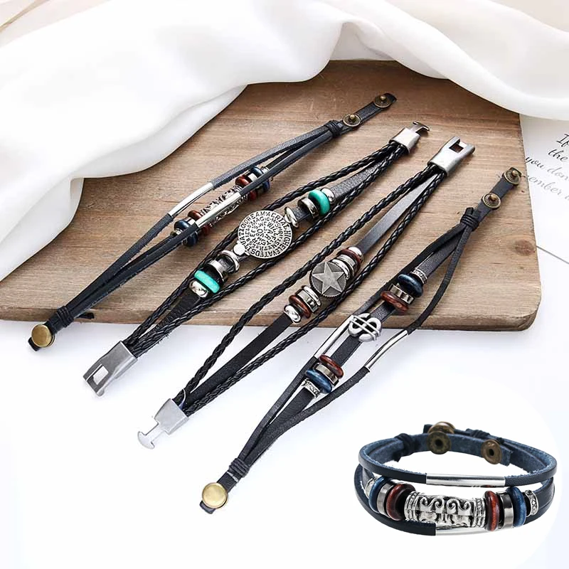 Hot Vintage Men's Leather Bracelet Skull Star Eye Multilayer Charm Bracelet Fashion Braided Rope Leather Bracelets & Bangles
Hot Vintage Men's Leather Bracelet Skull Star Eye Multilayer Charm Bracelet Fashion Braided Rope Leather Bracelets & Bangles