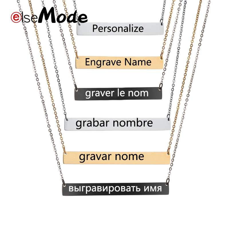 ELSEMODE Personalize Engrave Name Bar Necklace Nameplate Custom Pendant Choker 316 L Stainless Steel Men Women DIY Jewelry Gift
ELSEMODE Personalize Engrave Name Bar Necklace Nameplate Custom Pendant Choker 316 L Stainless Steel Men Women DIY Jewelry Gift