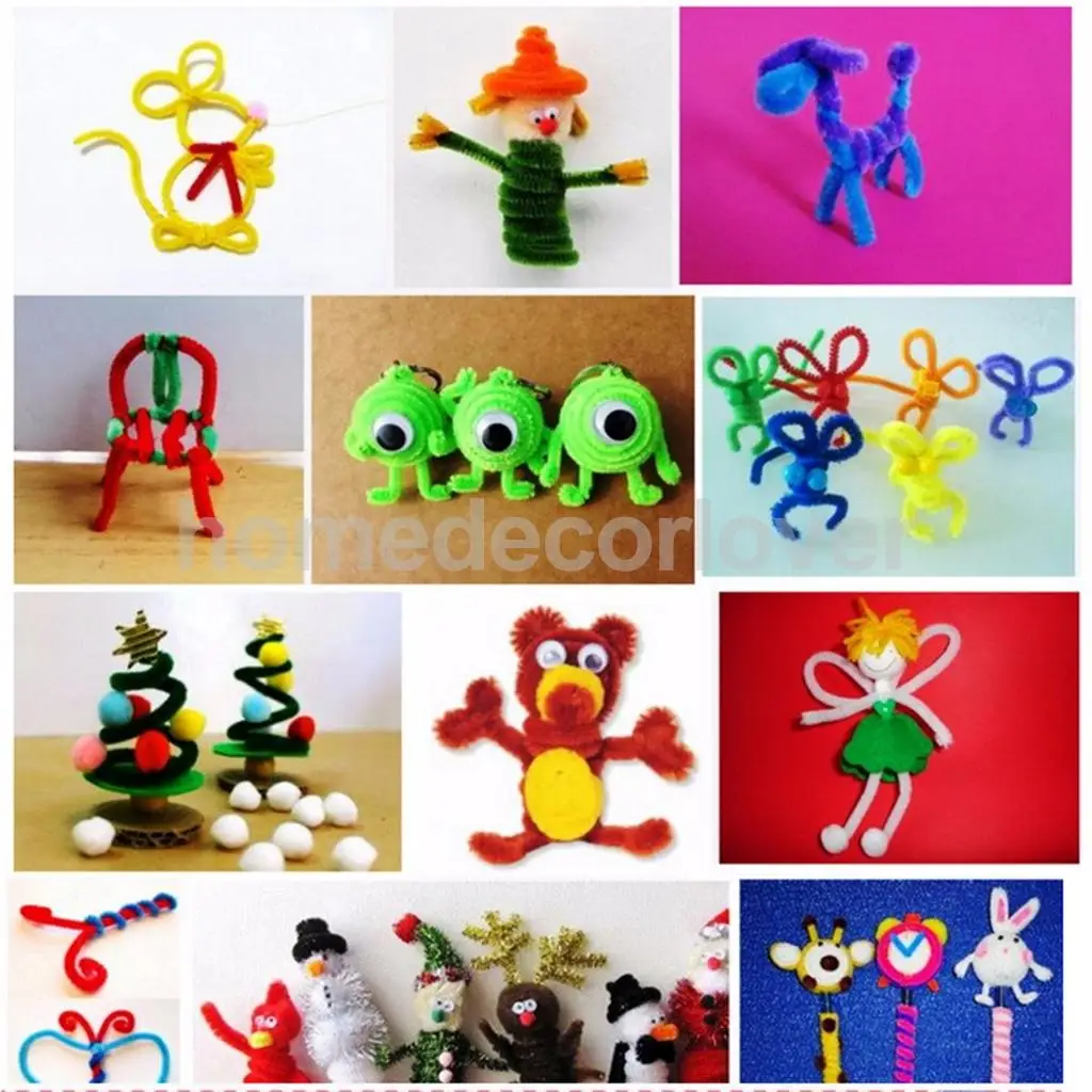 100 Pieces Chenille Stems Pipe Cleaners Kids Craft Twist Rods White & Black