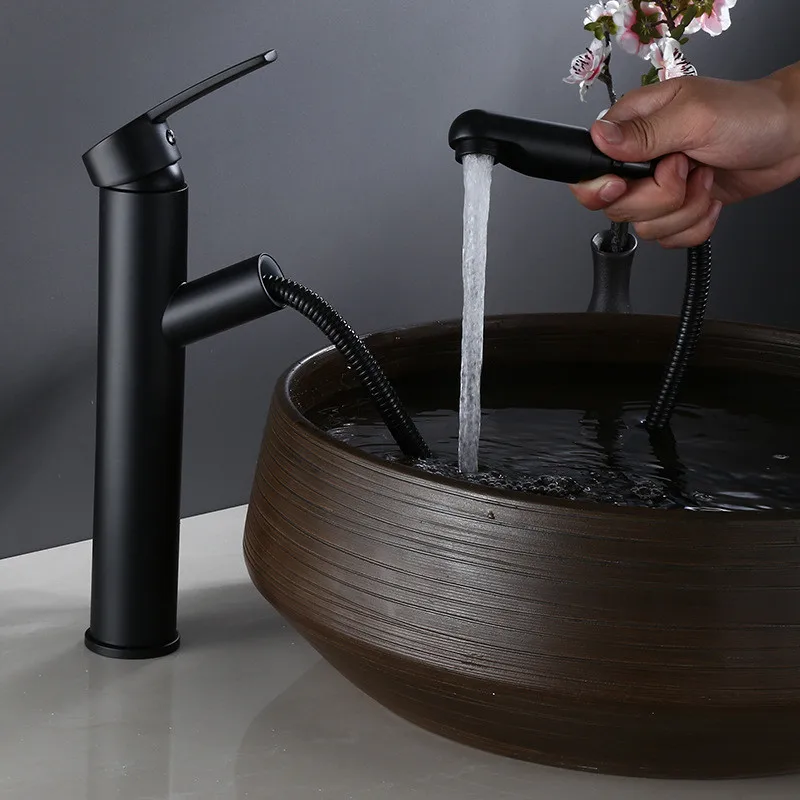 Bathroom Basin Faucets Brass Sink Mixer Taps Hot & Cold Pull Out Type Single Handle Black Lavatory Water Crane Free Shipping
Bathroom Basin Faucets Brass Sink Mixer Taps Hot & Cold Pull Out Type Single Handle Black Lavatory Water Crane Free Shipping