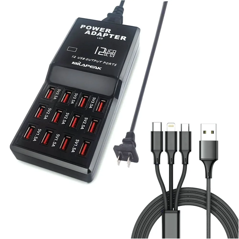 eHuuGie 12 USB 60W/12A fast charger multi-port USB charger with 3.3ft type c micro usb ligh-tning to usb cable for mobile phone
eHuuGie 12 USB 60W/12A fast charger multi-port USB charger with 3.3ft type c micro usb ligh-tning to usb cable for mobile phone